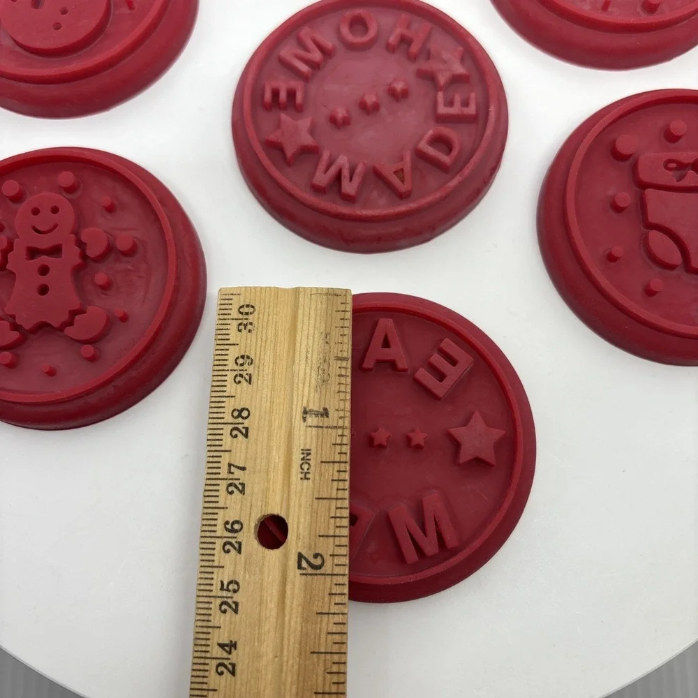 6 Wooden Rubber‎ Silicone Stamp Cookie Press Circle Holiday Home Made Christmas